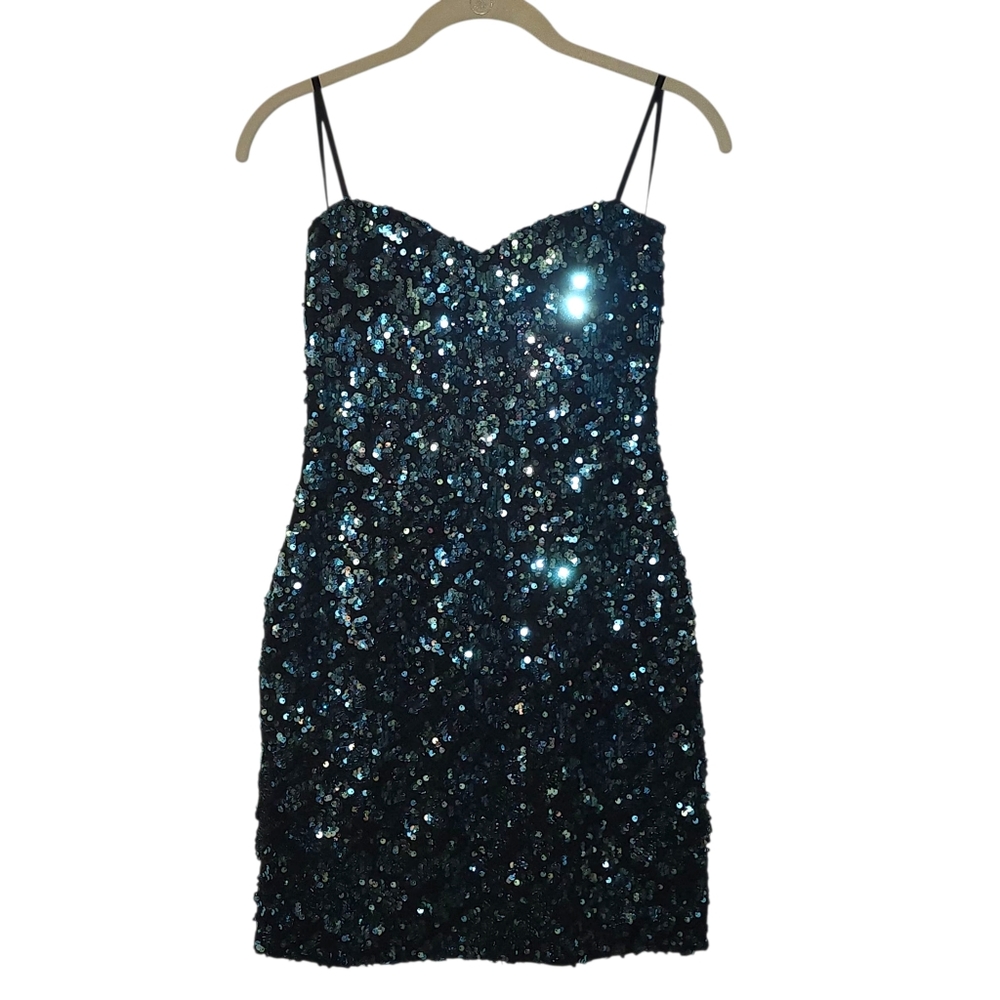 As You Wish Strapless Sequin Black/Blue Dress | Size Small